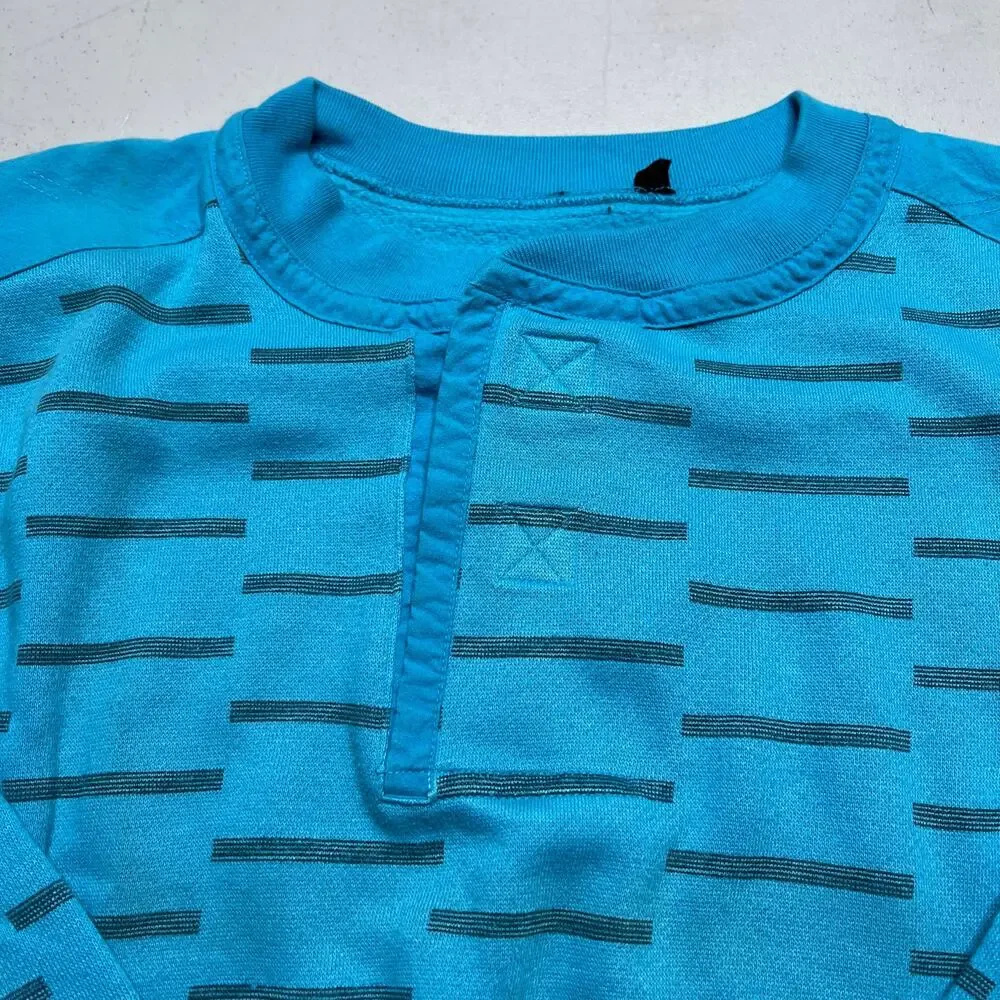 Vintage Blue Patterned‎ Henley Sweatshirt Crewneck Men's Large 80s